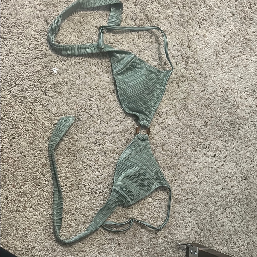 Chic Green Striped Bikini Top